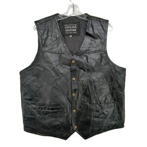 Italian Stone Design Leather Vest Mens Large Genuine Black Western Biker Vintage